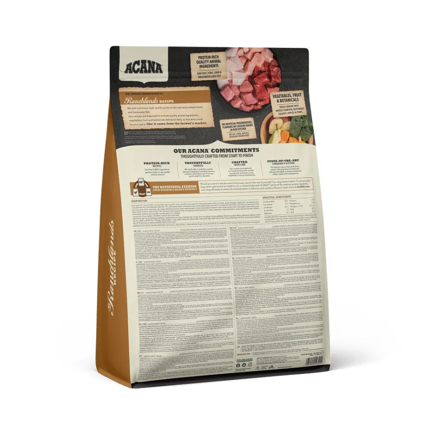 Acana Cane Ranchlands Highest Protein Crocchette Manzo e Agnello Sacco 2Kg