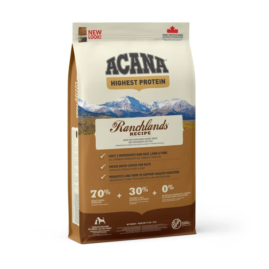 Acana Ranchlands Highest Protein Crocchette Manzo E Agnello Per Cane Sacco 11,4kg