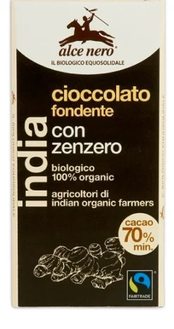 Alce Nero Cioccolato Extra Fondente 70% Con Zenzero Biologico 50g