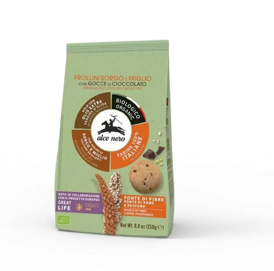 Alce Nero Frollino Di Sorgo E Miglio Con Gocce Di Cioccolato Bio 250g