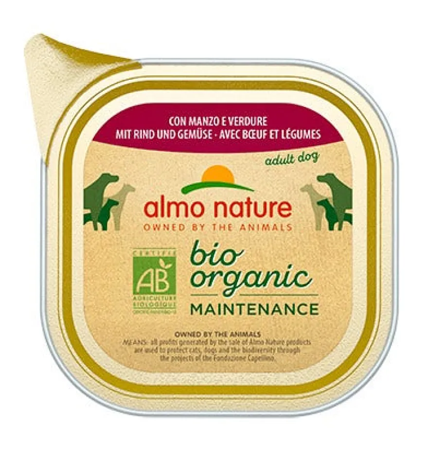 Almo Nature Bio Organic Maintenance Manzo Verdure Cibo Umido Cani Adulti Vaschetta 300g