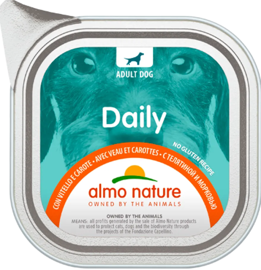 Almo Nature Daily Menù Cibo Umido Vitello/Carote Per Cani Adulti Vaschetta 100g