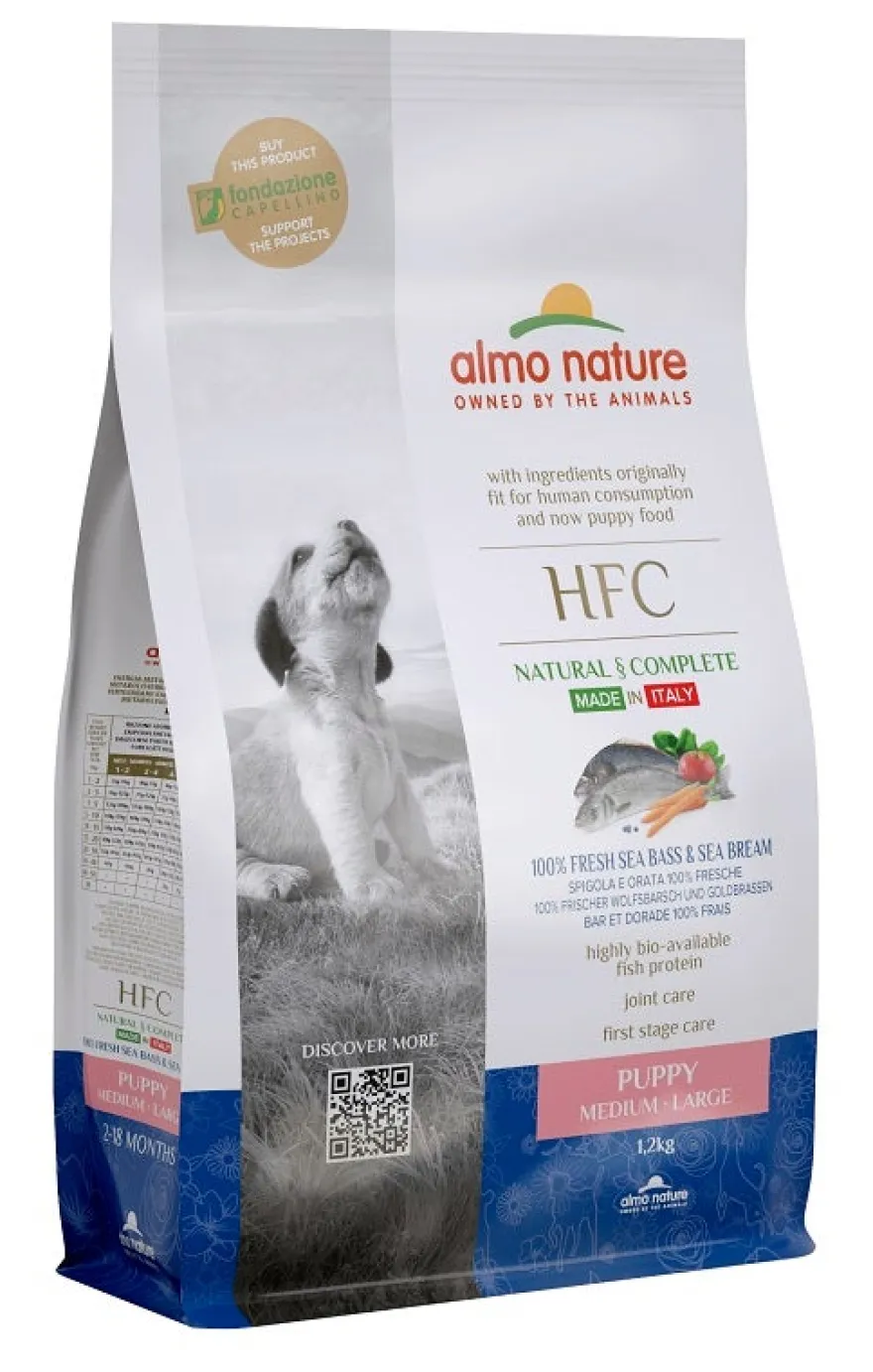 Almo Nature HFC Puppy Spigola E Orata Cani Cuccioli Taglia Media E Grande Sacco 1,2kg