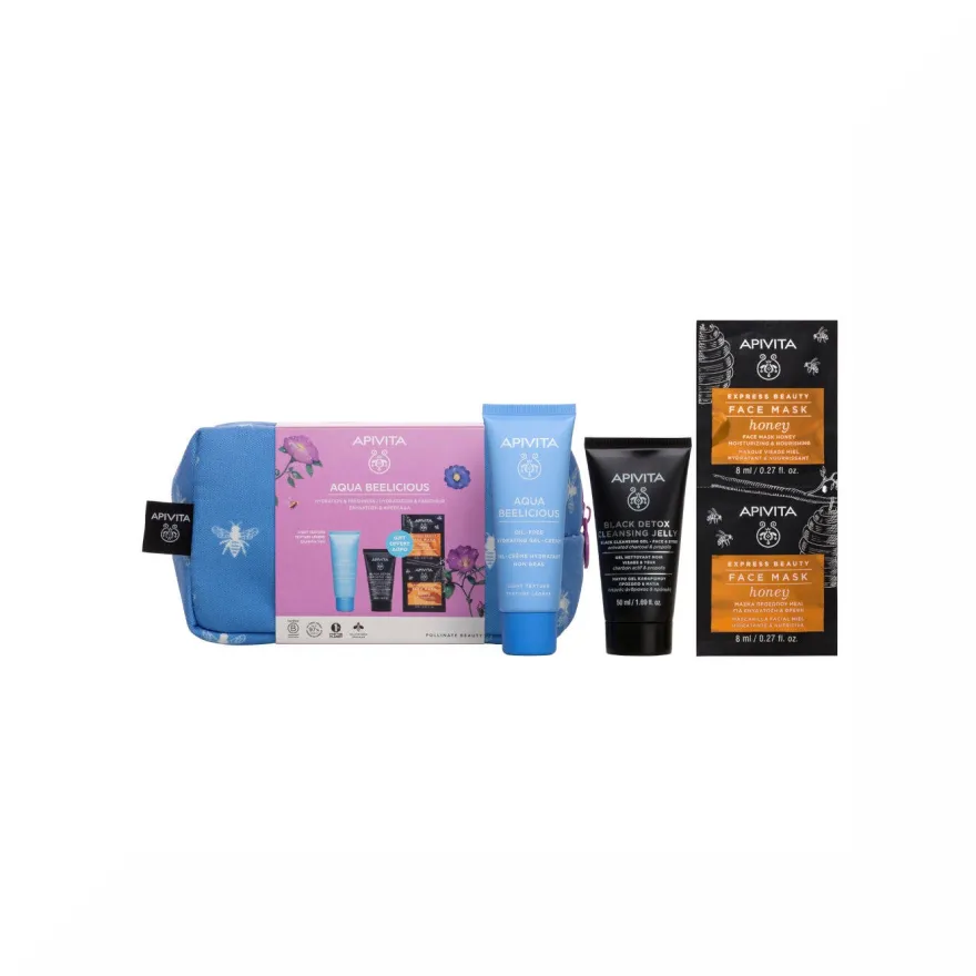 Apivita Aqua Beelicious Texture Leggera+ Gel Detergente Viso+ Maschera+ Pochette