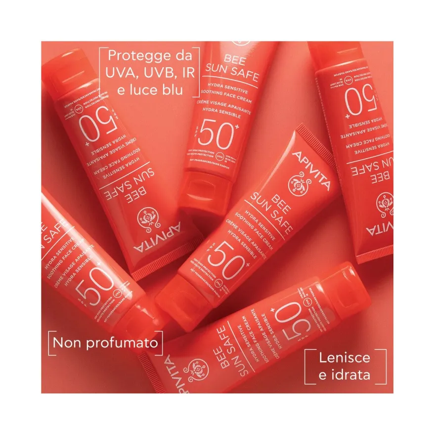 Apivita Bee Sun Safe Crema Viso Lenitiva Hydra Sensitive Pelli Sensibili SPF50+ 50ml