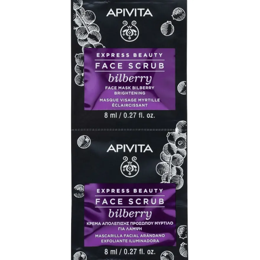 Apivita Express Beauty Scrub Viso Illuminante Mirtillo 2x8ml