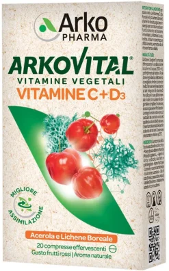 Arkopharma Arkovital Vitamine C+D3 Effervescenti Gusto Frutti Rossi 20 Compresse