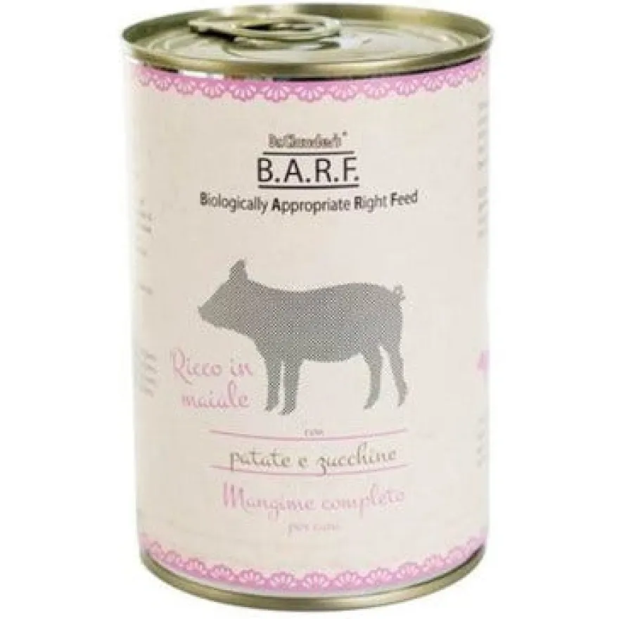 Barf Menu Completo Cibo Umido Trito Di Maiale Con Patate E Zucchine Per Cani Lattina 400g