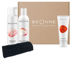 Beonme Set Pulizia Viso Mousse Detergente 150ml + Acqua Micellare 200ml + Gel Scrub 75ml + Lavetta In Spugna