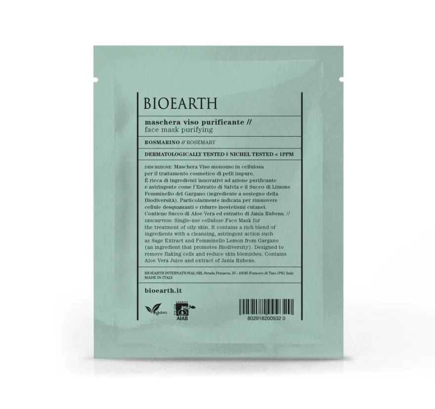 Bioearth Maschera Viso Purificante Per Pelli Impure Viso 15ml