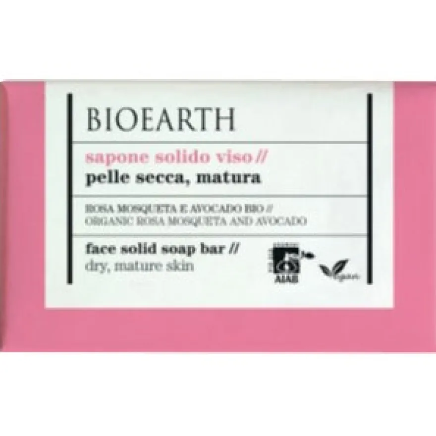 Bioearth Sapone Solido Viso Rosa Mosqueta/Avocado Bio Pelle Secca/Matura 150g