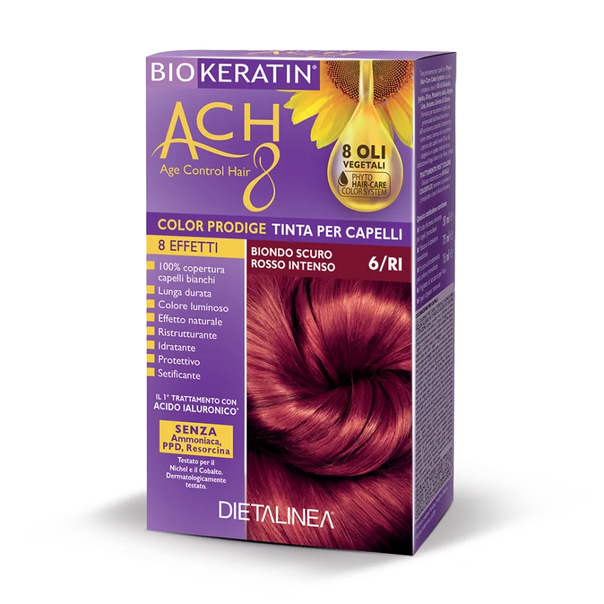 Biokeratin Ach8 Tinta per Capelli Biondo Scuro Rosso Intenso 6/RI
