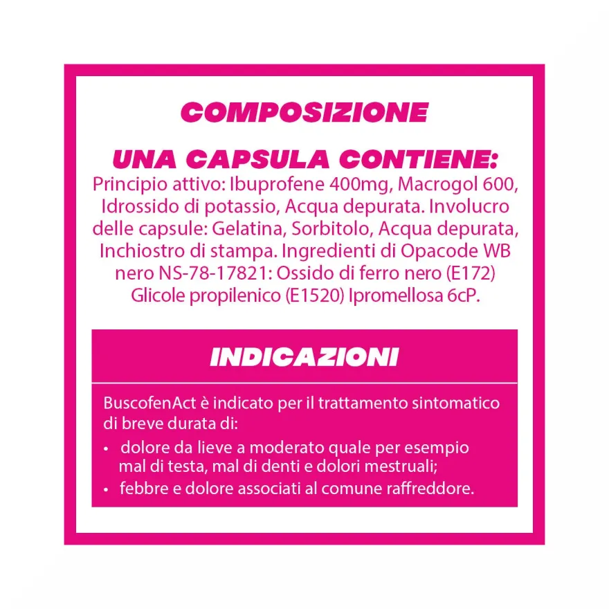 BuscofenAct 400 mg Con Ibuprofene Analgesico Contro Dolori Forti Da Ciclo 20 Capsule Molli
