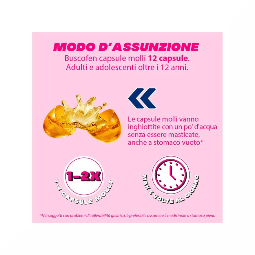 Buscofen 200 mg Con Ibuprofene Analgesico Contro Dolori Da Ciclo 12 Capsule Molli