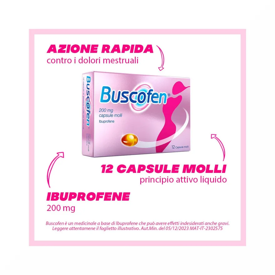 Buscofen 200 mg Con Ibuprofene Analgesico Contro Dolori Da Ciclo 12 Capsule Molli