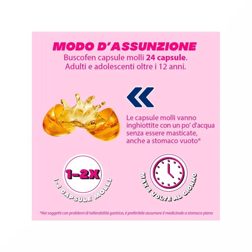 Buscofen 200mg Con Ibuprofene Analgesico Contro Dolori Da Ciclo 24 Capsule Molli