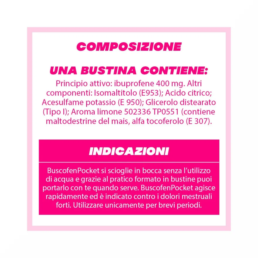 BuscofenPocket 400mg Con Ibuprofene Analgesico Contro Dolori Da Ciclo 10 Bustine