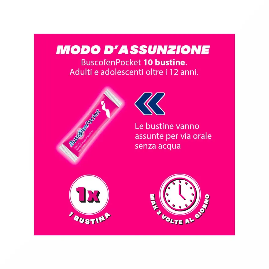 BuscofenPocket 400mg Con Ibuprofene Analgesico Contro Dolori Da Ciclo 10 Bustine