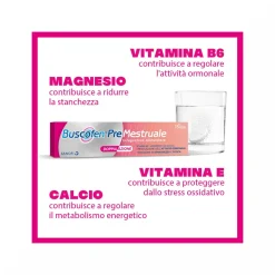 Buscofen Premestruale Integratore Alimentare, Magnesio, Vitamina B6, Vitamina E e Calcio, 15 Compresse Effervescenti