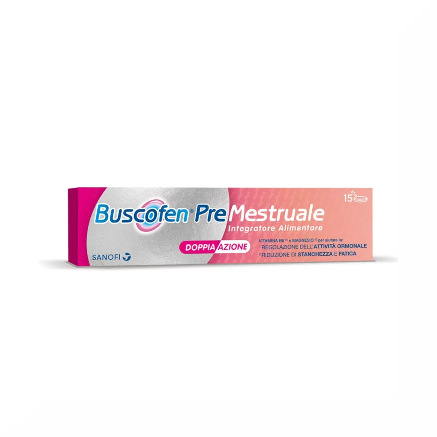 Buscofen Premestruale Integratore Alimentare, Magnesio, Vitamina B6, Vitamina E e Calcio, 15 Compresse Effervescenti