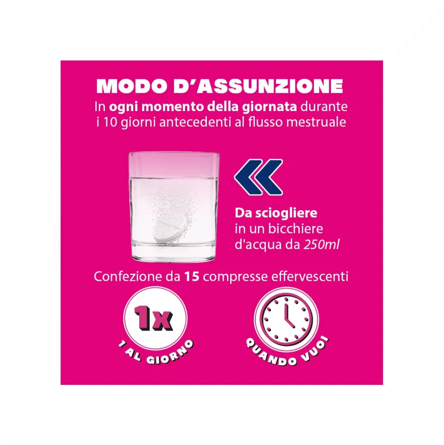 Buscofen Premestruale Integratore Alimentare, Magnesio, Vitamina B6, Vitamina E e Calcio, 15 Compresse Effervescenti