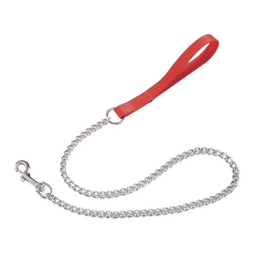 Camon Guinzaglio In Nylon Con Catena In Acciaio Per Cani Colore Rosso 2x800mm