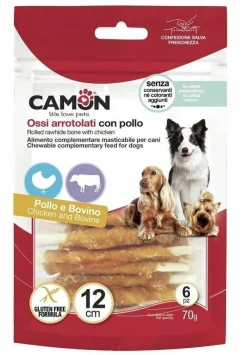 Camon Rolls Di Pelle Bovina Con Pollo Per Cani 28cm 250g 3 Pezzi