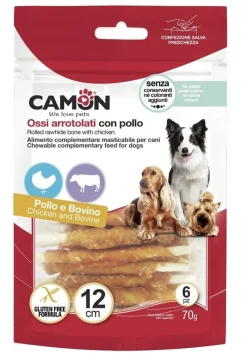 Camon Rolls Di Pelle Bovina Con Pollo Per Cani 17cm 140g 3 Pezzi