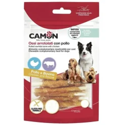Camon Rolls di Pelle Bovina con Pollo Per Cani 345g