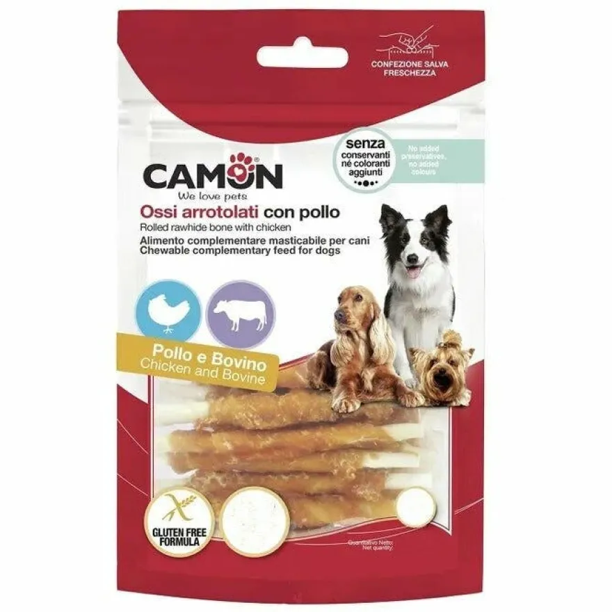 Camon Rolls di Pelle Bovina con Pollo Per Cani 345g