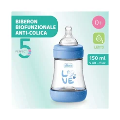 Chicco Biberon Neonato Perfect 5 Biberon Azzurro Flusso Lento 150 ml 0Mesi+