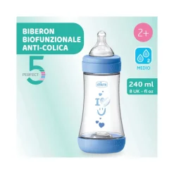 Chicco Biberon Neonato Perfect 5 Biberon Azzurro Flusso Medio 240 ml 2Mesi+