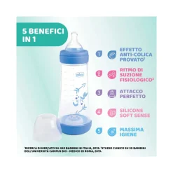 Chicco Biberon Neonato Perfect 5 Biberon Azzurro Flusso Veloce 300 ml 4Mesi+