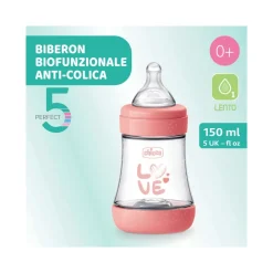 Chicco Biberon Neonato Perfect 5 Biberon Rosa Flusso Lento 150 ml 0Mesi+