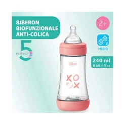 Chicco Biberon Neonato Perfect 5 Biberon Rosa Flusso Medio 240 ml 2Mesi+