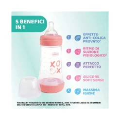 Chicco Biberon Neonato Perfect 5 Biberon Rosa Flusso Medio 240 ml 2Mesi+