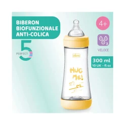 Chicco Biberon Neonato Perfect 5 Giallo Flusso Veloce 300 ml 4M+