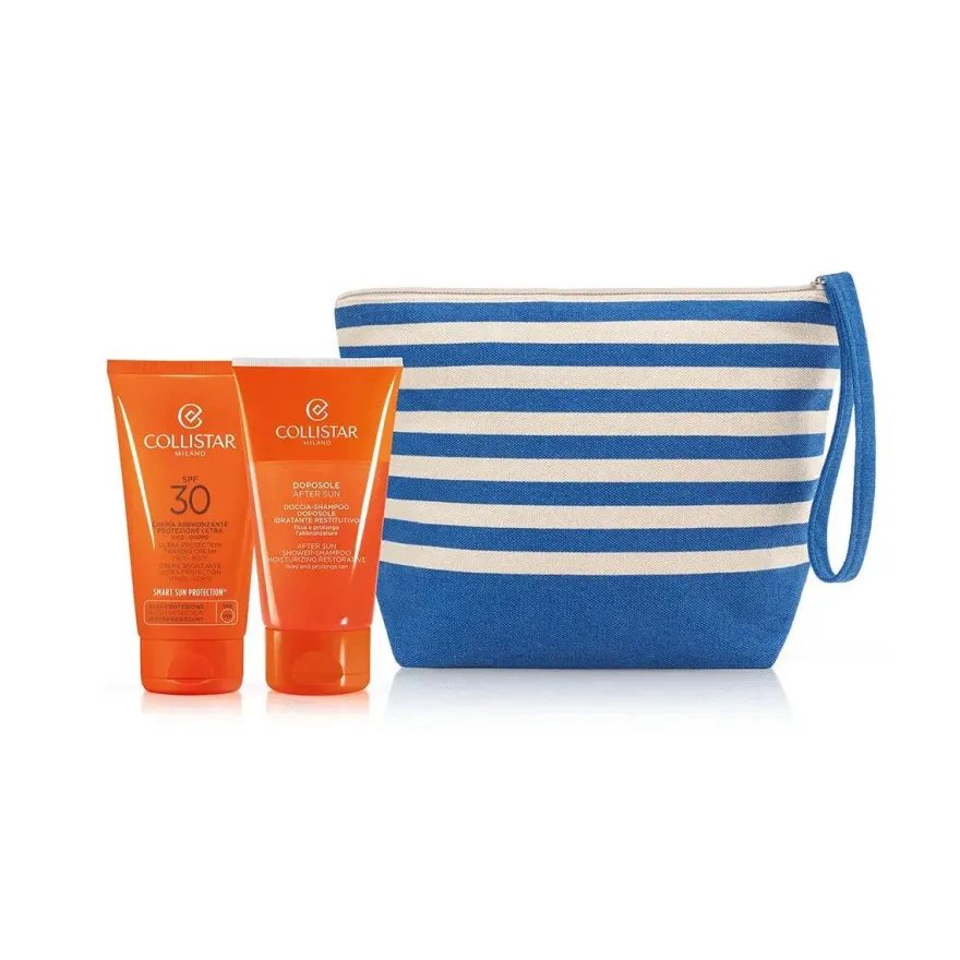 Collistar Cofanetto Crema Abbronzante Viso E Corpo SPF30 150ml + Doccia Shampoo 150ml + Pochette