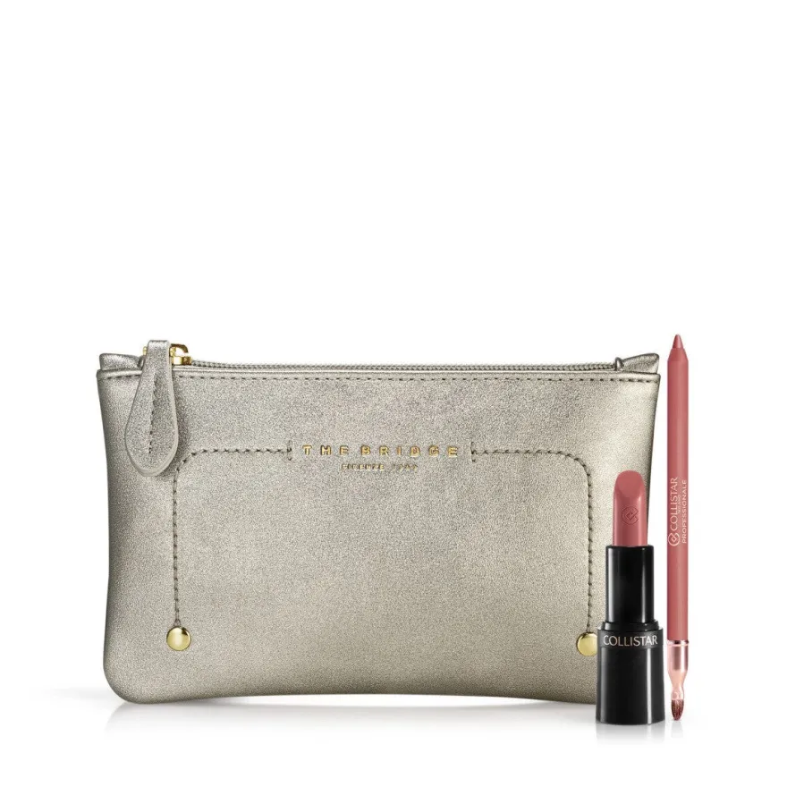 Collistar Cofanetto Puro Rossetto 101 Blooming Almond + Professionale Matita Labbra 08 Rosa Cameo + Beauty-Bag THE BRIDGE