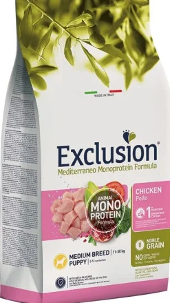 Dorado Exclusion Mediterraneo Monoprotein Noble Grain Puppy Medium Breed Con Pollo Cibo Secco Per Cani 3kg