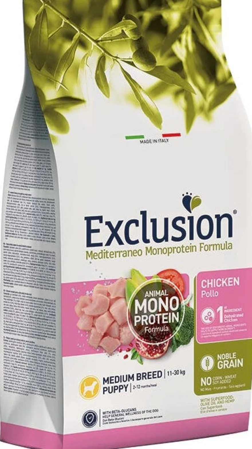Dorado Exclusion Mediterraneo Monoprotein Noble Grain Puppy Medium Breed Con Pollo Cibo Secco Per Cani 3kg