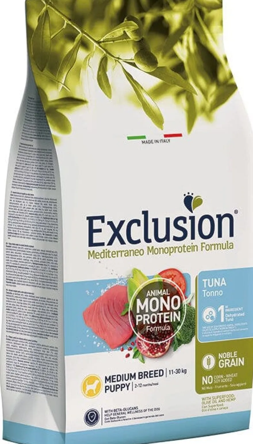 Dorado Exclusion Mediterraneo Monoprotein Noble Grain Puppy Medium Breed Con Tonno Cibo Secco Per Cani 12kg