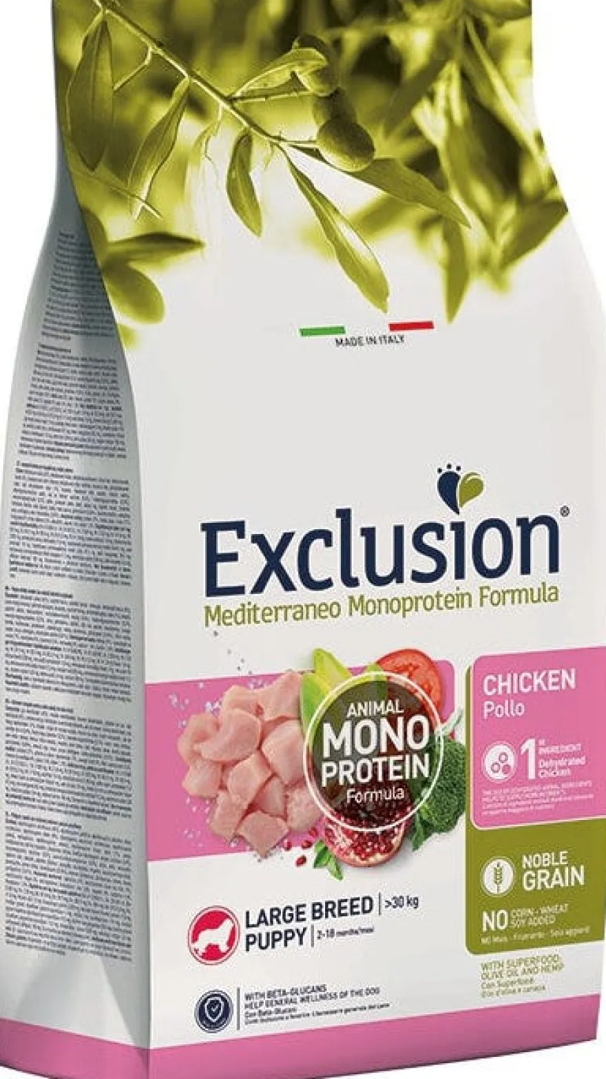 Dorado Exclusion Mediterraneo Monoprotein Noble Grain Puppy Large Breed Con Pollo Cibo Secco Per Cani 12kg