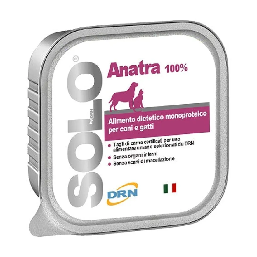Drn Solo Anatra Alimento Dietetico Monoproteico Umido Per Cani/Gatti 300g