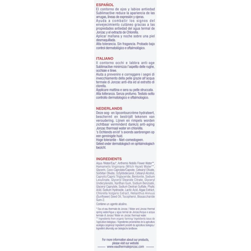 Eau Thermale Jonzac Contorno Occhi E Labbra Anti-Age Sublimactive 15ml
