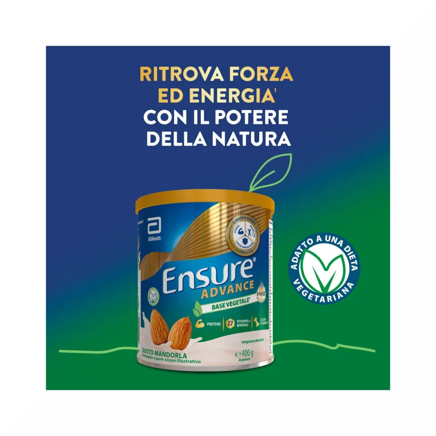 Ensure Advance Base Vegetale Integratore alimentare con Proteine Vegetali Gusto Mandorla 400g