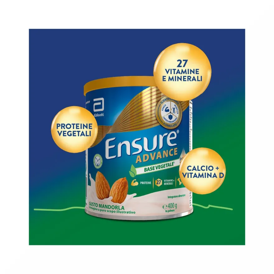 Ensure Advance Base Vegetale Integratore alimentare con Proteine Vegetali Gusto Mandorla 400g