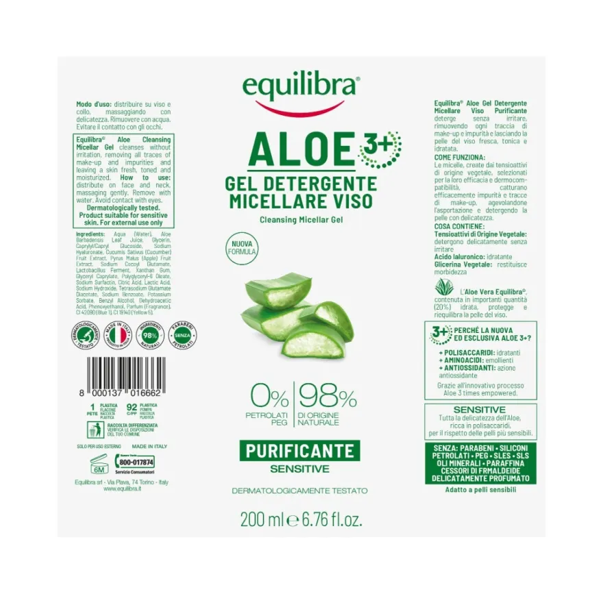 Equilibra Aloe Gel Detergente Micellare Viso Purificante 200ml