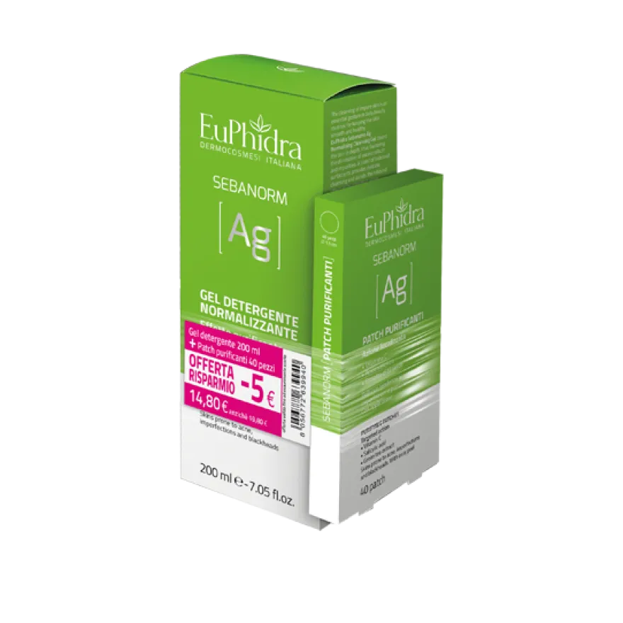 Euphidra Sebanorm Ag Gel Detergente 200ml + Patch Purificanti 40 Pezzi