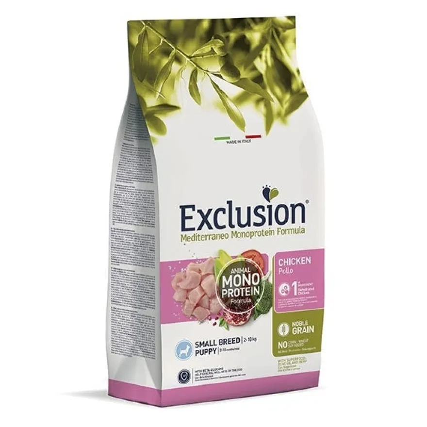 Exclusion Mediterraneo Monoprotein Crocchette Al Pollo Per Cani Cuccioli Taglia Piccola Sacco 2 Kg
